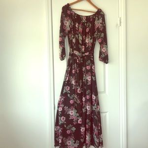Nine West Printed Chiffon Maxi W/ Sash Waist